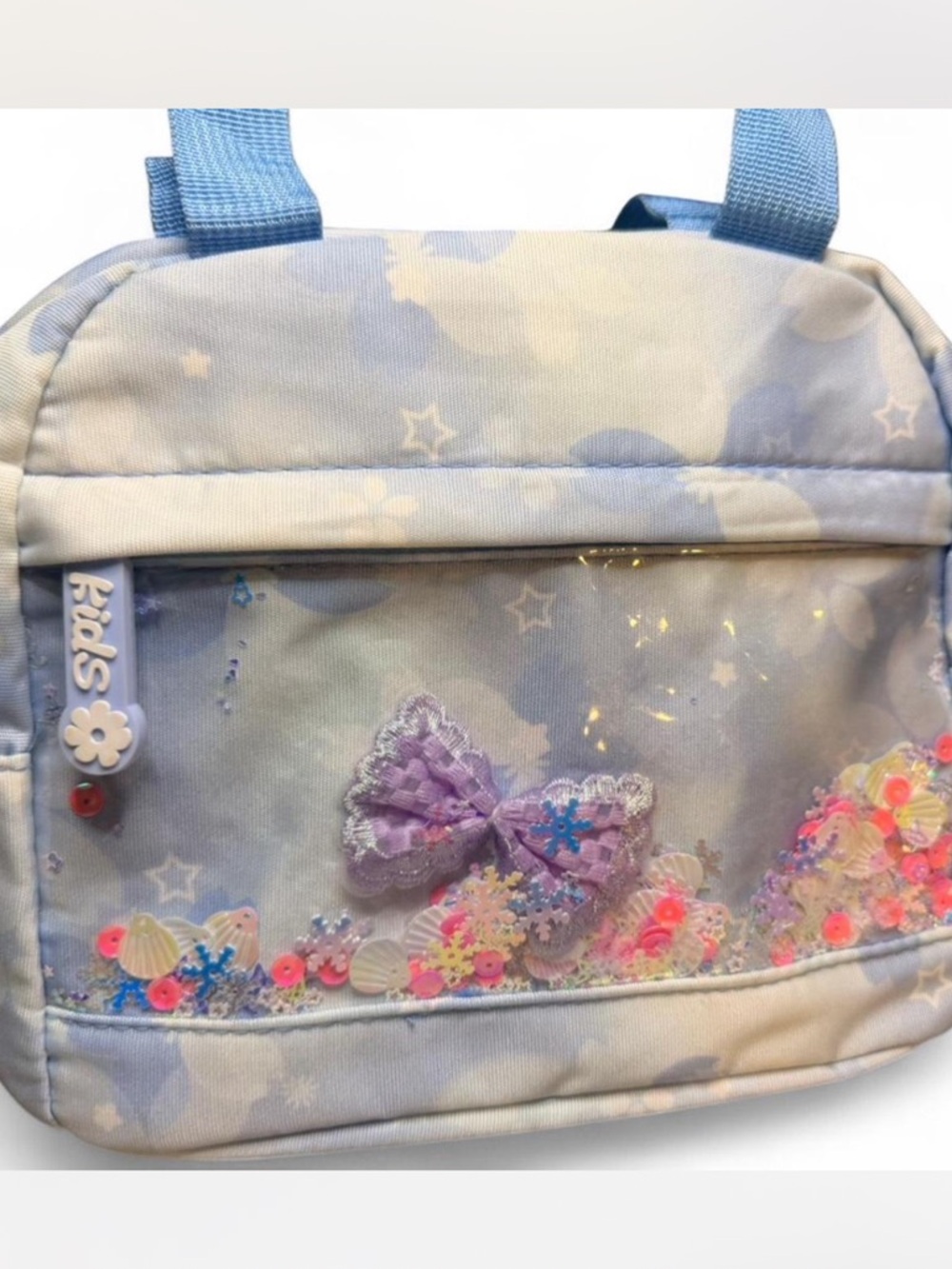 Kids Embellished Pastel Bow Lunch Bag - Light Blue & Lavender. New- Never used